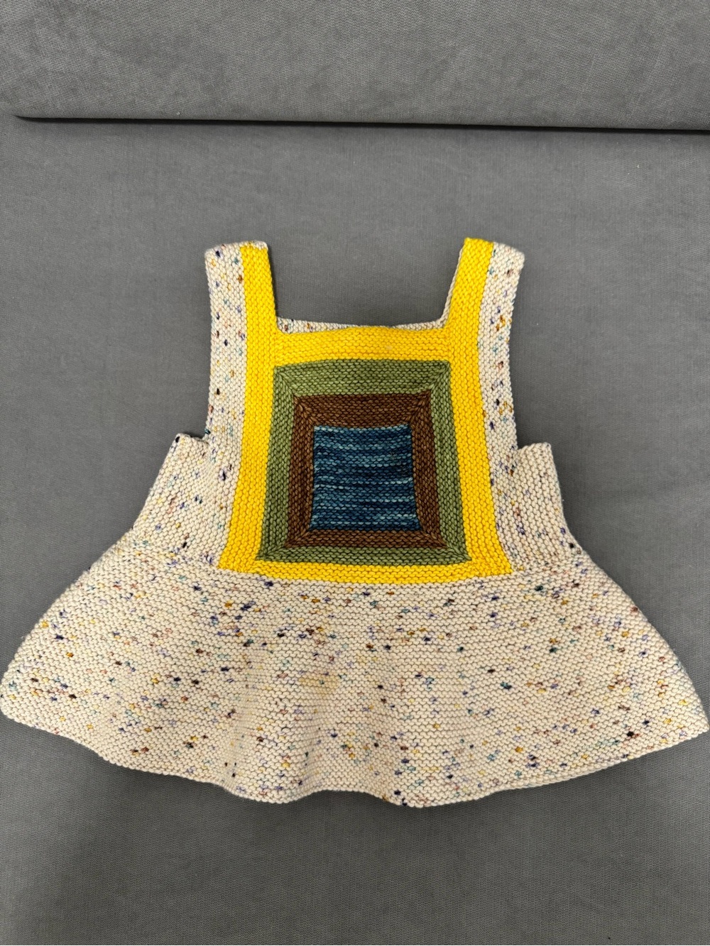Multicolor Knit Kids Pinafore Dress with Yellow Trim